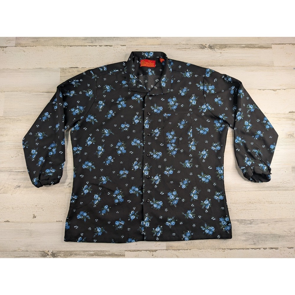 Vintage 70s Kings Road Shirt Mens XL Trim Regular Textured Polyester Floral
